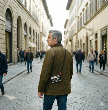 black leather camera strap with red wire. 